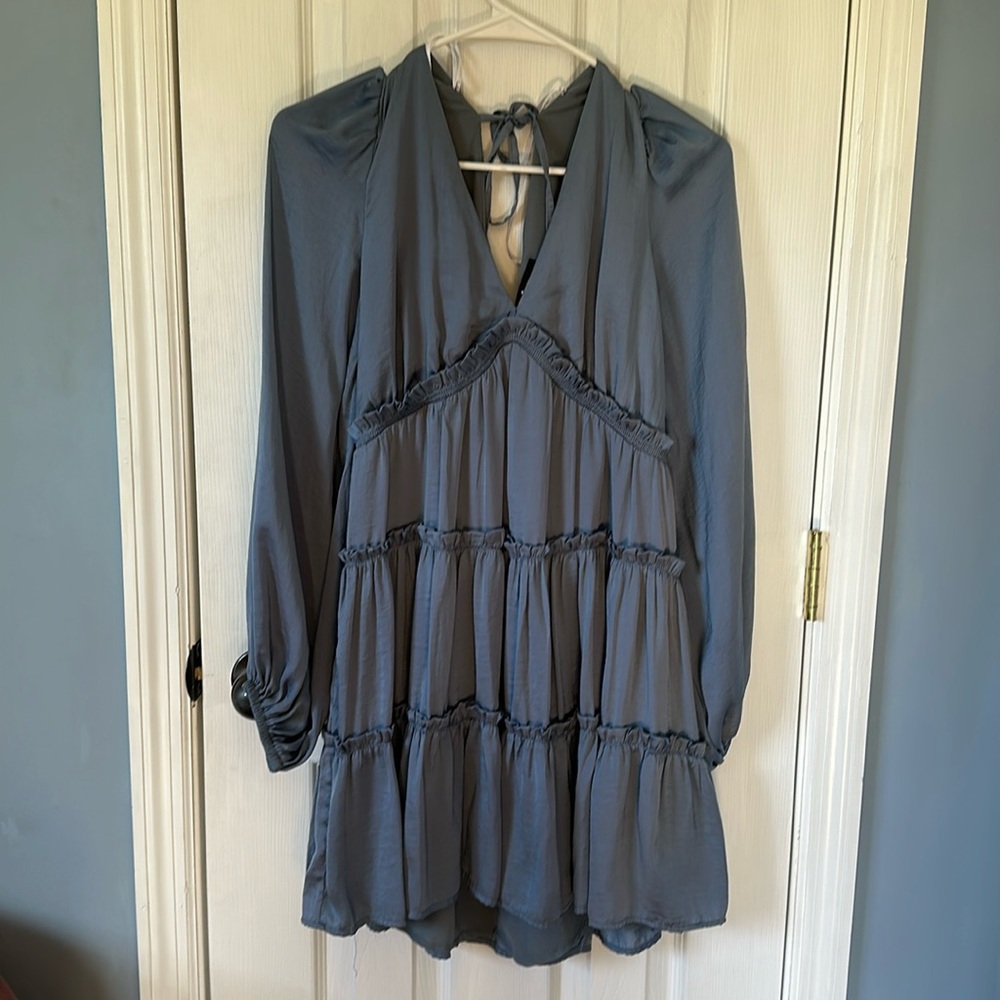 Lulu’s Blue Tiered Long Sleeve Dress